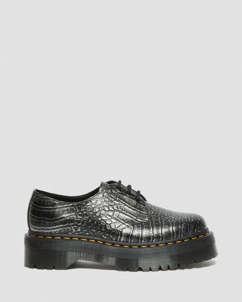 Zapatos Plataforma Dr Martens 1461 Croc Emboss Cuero Hombre Negros | MX 198VRW